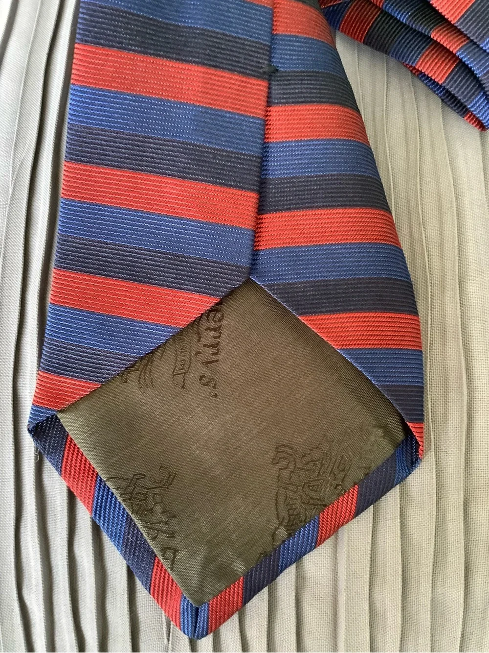 Burberry Red and Blue Striped Knit Tie